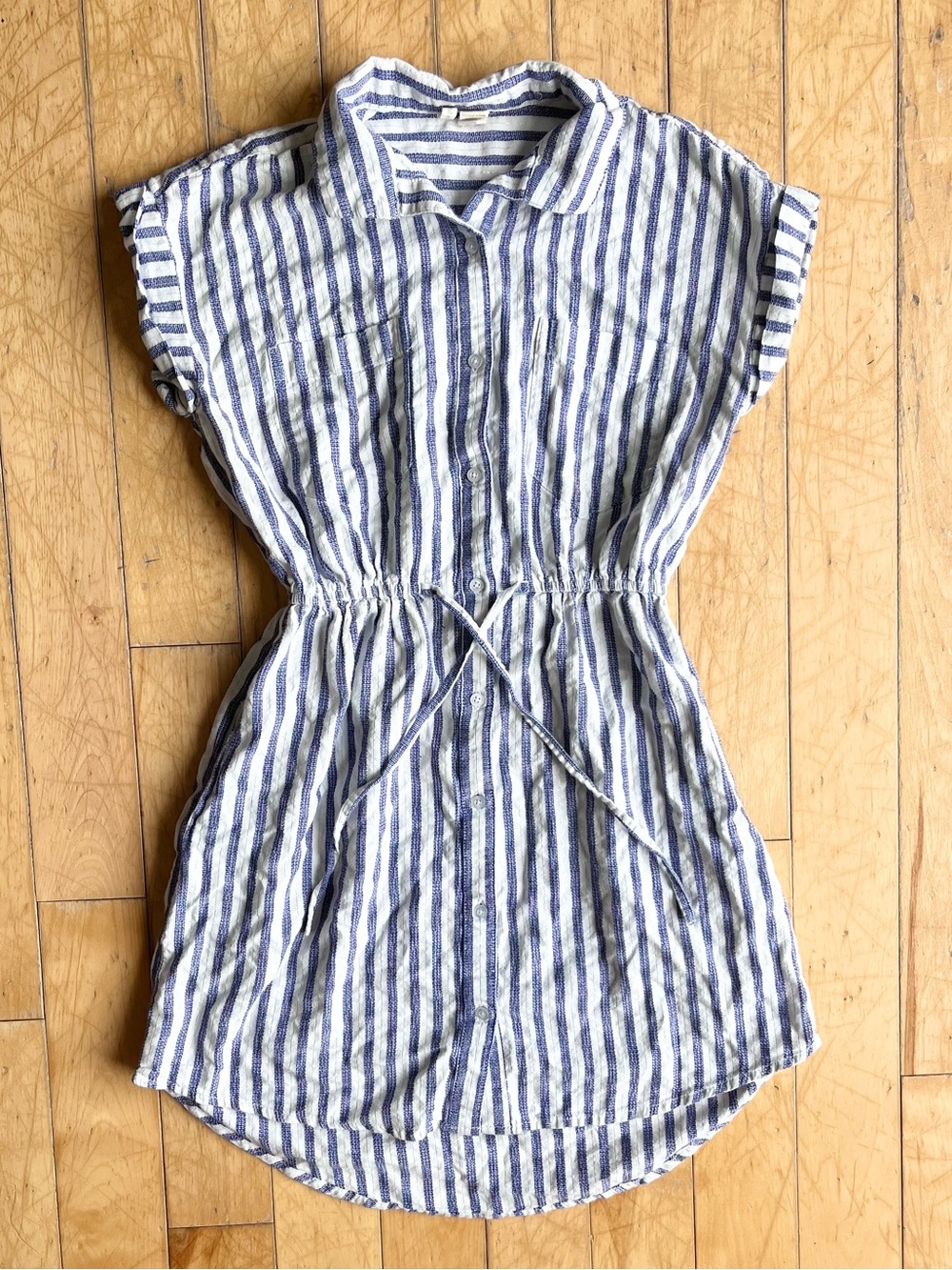 Japna 100% Cotton Blue & White Striped Button‑Front Shirt Dress Size Small